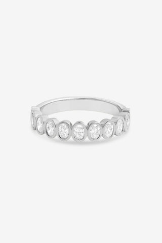 Anya 18k white gold 0.80ct oval cut lab-grown diamond bezel wedding ring, D-E colour, VVS clarity
