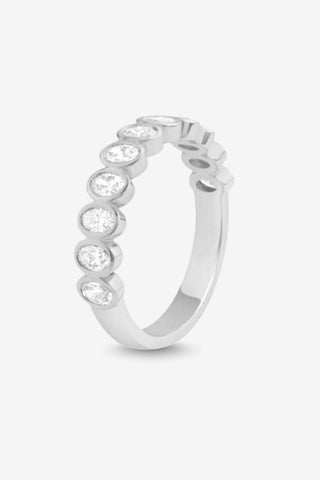 Anya 18k white gold 0.80ct oval cut lab-grown diamond bezel wedding ring, D-E colour, VVS clarity