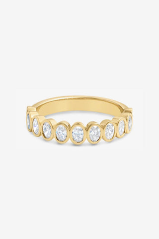 Anya 18k yellow gold 0.80ct oval cut lab-grown diamond bezel wedding ring, D-E colour, VVS clarity