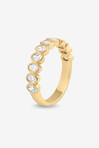 Anya 18k yellow gold 0.80ct oval cut lab-grown diamond bezel wedding ring, D-E colour, VVS clarity