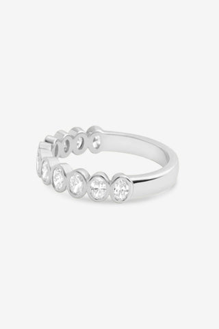 Anya 18k white gold 0.80ct oval cut lab-grown diamond bezel wedding ring, D-E colour, VVS clarity