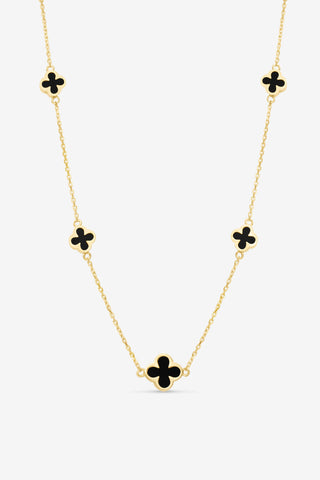 9k Yellow Gold 5 Black Onyx Clover Necklace