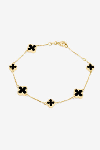 9k Yellow Gold 6 Black Onyx Clover Bracelet