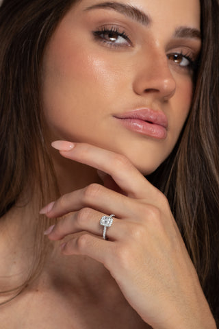 Bri - Long Radiant Halo Engagement Ring