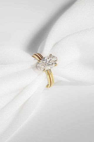 Caroline - Lab Moval Diamond Engagement Ring + Textured Band