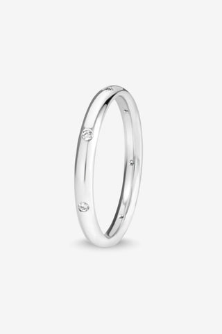 Cleo 18k white gold 0.09ct round brilliant natural diamond hammer set wedding ring, G-H colour, SI clarity