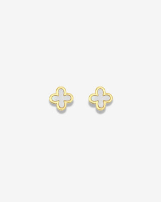 9k Yellow Gold Mother of Pearl 4 Leaf Clover Stud