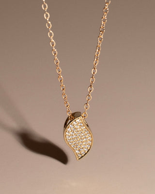 Cyra 9k yellow gold pavé diamond leaf pendant, 0.26ct total, H colour SI clarity