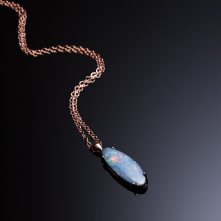 9k Rose Gold Oval Lightening Ridge Opal Pendant