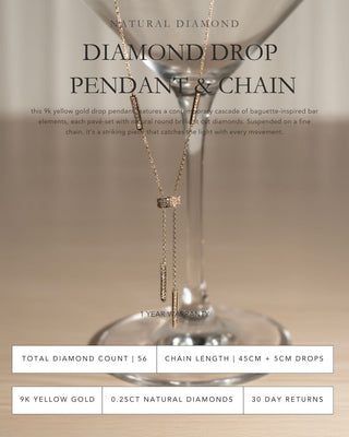 9k Yellow Gold Diamond Drop Pendant & Chain