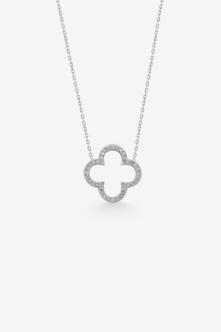 Elara 9k white gold mined diamond clover necklace, 0.12ct total, HI colour I1 clarity