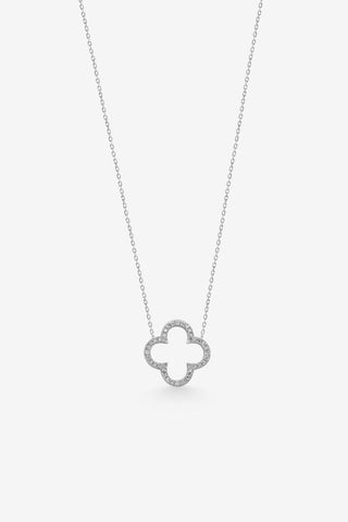 Elara 9k white gold mined diamond clover necklace, 0.12ct total, HI colour I1 clarity