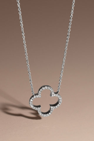 Elara 9k white gold mined diamond clover necklace, 0.12ct total, HI colour I1 clarity