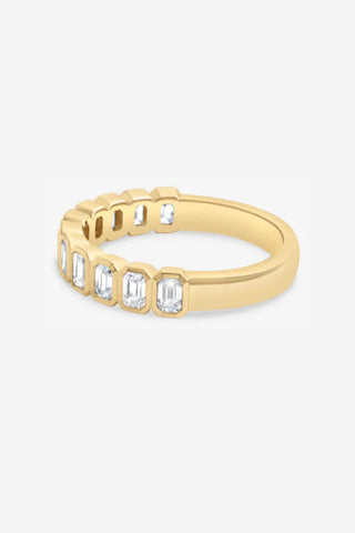 Eliza 18k yellow gold 0.90ct emerald cut lab-grown diamond bezel wedding ring, D-E colour, VVS clarity