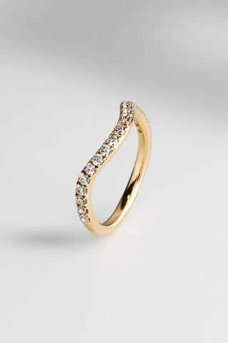 Estelle 18k yellow gold 0.43ct round brilliant natural diamond wave wedding ring, F-G colour, SI clarity