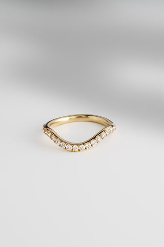 Estelle 18k yellow gold 0.43ct round brilliant natural diamond wave wedding ring, F-G colour, SI clarity