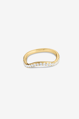 Estelle 18k yellow gold 0.43ct round brilliant natural diamond wave wedding ring, F-G colour, SI clarity