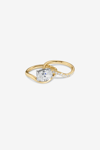 Estelle 18k yellow gold 0.43ct round brilliant natural diamond wave wedding ring, F-G colour, SI clarity