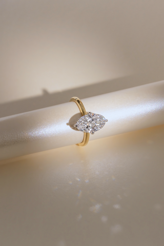 Moval Compas Set Diamond Engagemen Ring Yellow & White Gold