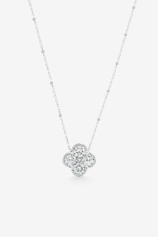 Ida 9k white gold clover pendant necklace with 0.50ct round brilliant natural diamonds and diamond-set chain