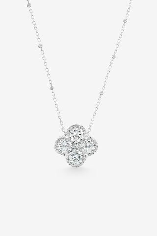 Ida 9k white gold clover pendant necklace with 0.50ct round brilliant natural diamonds and diamond-set chain