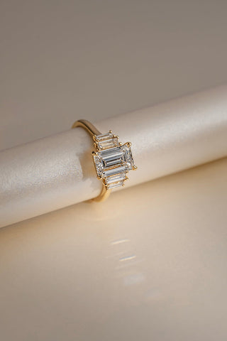 5 Stone Emerald Cut Diamond Engagement Ring Yellow Gold