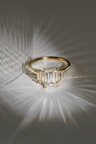 5 Stone Emerald Cut Diamond Engagement Ring Yellow Gold