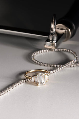 5 Stone Emerald Cut Diamond Engagement Ring Yellow Gold