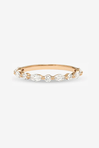Lilith 18k rose gold 0.60ct marquise and round natural diamond bubble wedding ring, F-G colour, VS-SI clarity