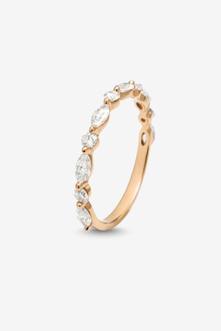 Lilith 18k rose gold 0.60ct marquise and round natural diamond bubble wedding ring, F-G colour, VS-SI clarity