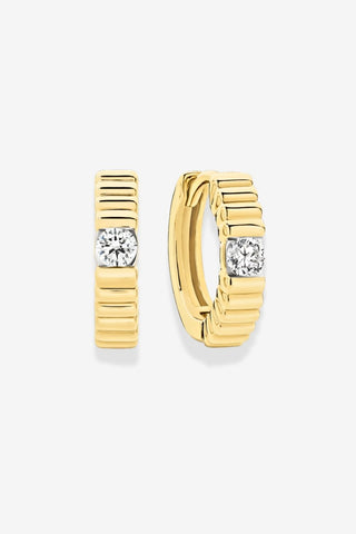 Lori 9k yellow gold 0.14ct round brilliant natural diamond ridged huggie earrings, G-H colour, SI clarity