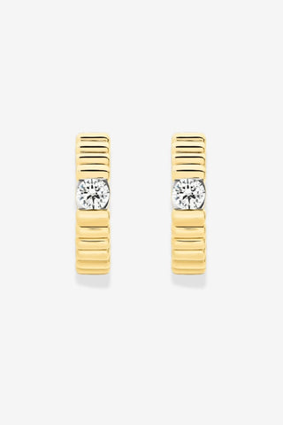 Lori 9k yellow gold 0.14ct round brilliant natural diamond ridged huggie earrings, G-H colour, SI clarity