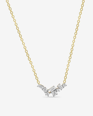 Nyssa 9k yellow and white gold mined diamond V-bar necklace, 0.15ct total, HI colour I1 clarity