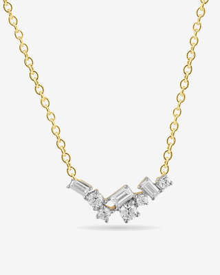 Nyssa 9k yellow and white gold mined diamond V-bar necklace, 0.15ct total, HI colour I1 clarity