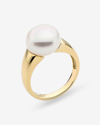 9k Yellow Gold 12-12.5mm White Button Freshwater Pearl Ring