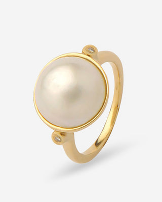 9k Yellow Gold 12mm Mabe Pearl & Diamond Ring