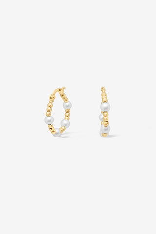9K Yellow Gold Fresh Water Pearl Hoop Earrings