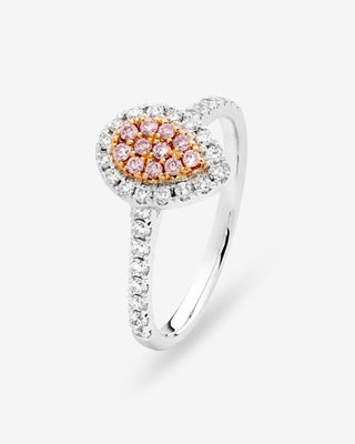 18k Rose & White Gold Pink & White Diamond Pear Shaped Halo Ring