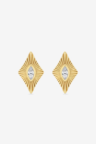 Skai 9k yellow gold 0.10ct marquise cut natural diamond sunburst stud earrings, G-H colour, SI clarity