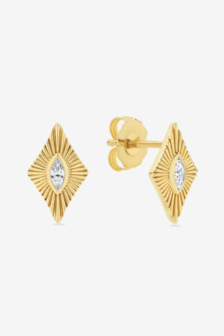 Skai 9k yellow gold 0.10ct marquise cut natural diamond sunburst stud earrings, G-H colour, SI clarity