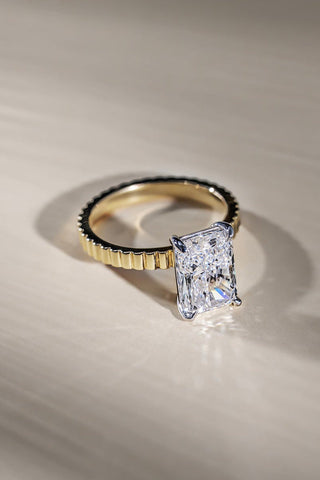 Radiant Cut Diamond Yellow Gold Textured Band