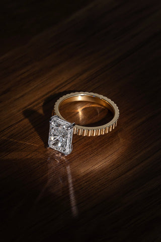 Radiant Cut Diamond With Yellow Gold Textured Band Engagement Ring