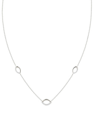 Tali 9k white gold necklace with three open marquise stations set with round brilliant natural diamonds
