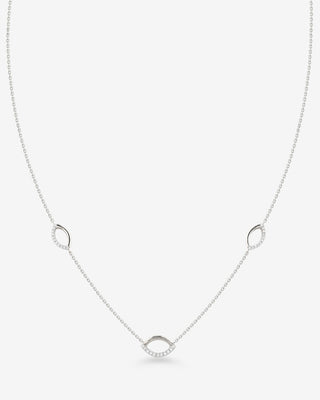 Tali 9k white gold necklace with three open marquise stations set with round brilliant natural diamonds