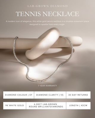9k White Gold 6.00ct Lab-Grown Diamond Tenis Necklace
