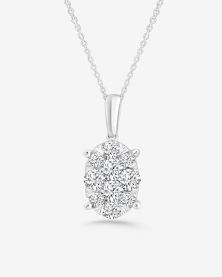 Tonya 9k white gold oval mined diamond cluster necklace, 0.50ct total, HI colour I1 clarity