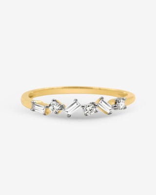 Tove 9k yellow and white gold dress ring with natural baguette and round brilliant diamonds