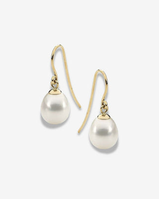 9k Yellow Gold 9-9.5mm White Drop Freshwater Pearl Shepherds Hook Earrings