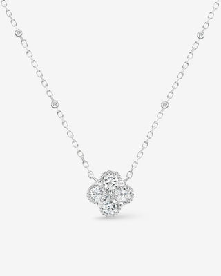 9k White Gold 15 Diamond 0.50ct Clover Pendant + Diamond Set Chain