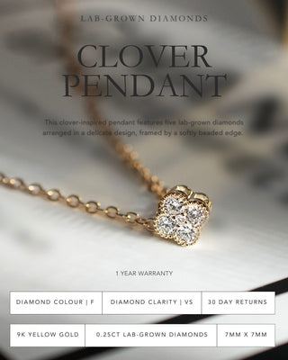 9k Yellow Gold 0.25ct Lab-grown Diamond Clover Pendant - Chain Sold Separately